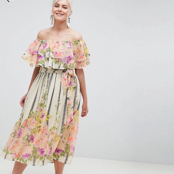 ASOS CURVE “Ruffle top bandeau midi dress” - Picture 1 of 6